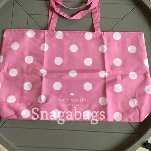 KATE SPADE BRAND NEW PINK WHITE POLKA DOT XL TOTE SHOPPING BEACH BAG - Picture 1 of 3